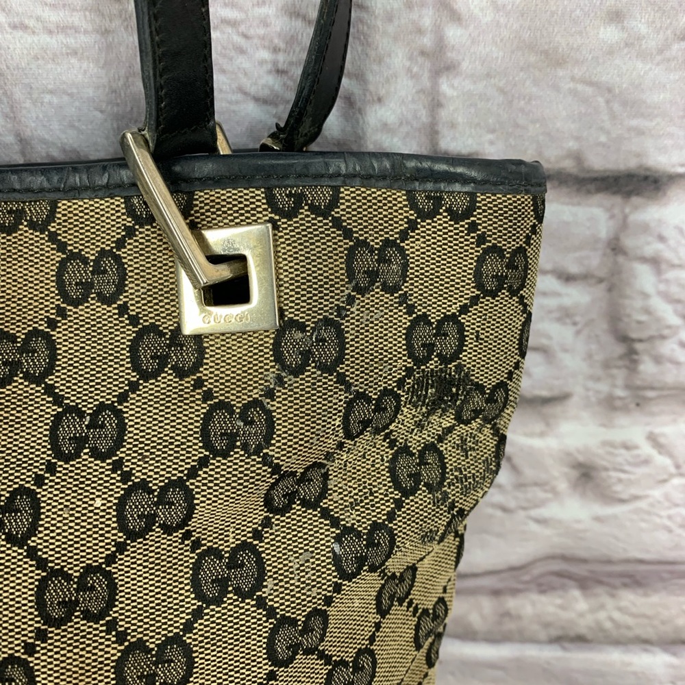 •Gucci• Small Monogram Vintage Tote Bag Black Tan - Picture 8 of 8